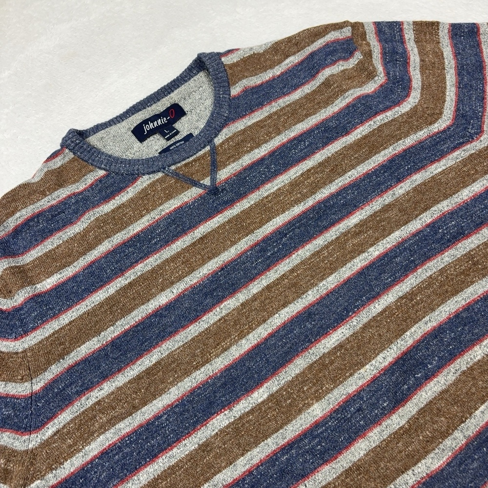 Johnnie-O Pullover Sweater Men L Multicolor Crew Neck Cotton Striped Logo